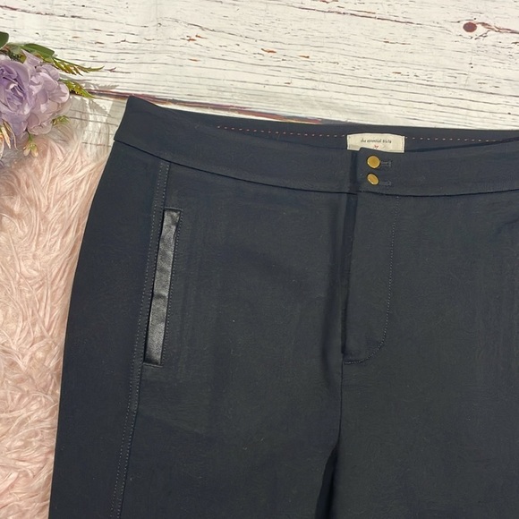Anthropologie essential slim black tapered Ponte pants faux leather trim - Picture 7 of 9